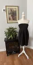 BCBGeneration Dress 8 Black Zipper Back Pleated Strapless Trim Lace Pocket Side