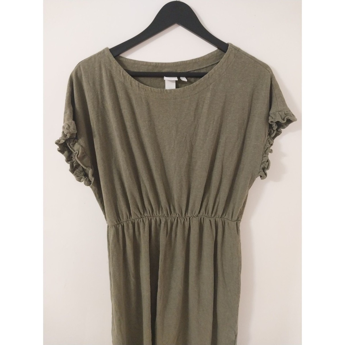 h&m green linen dress Linen-Blend Shirt Dress