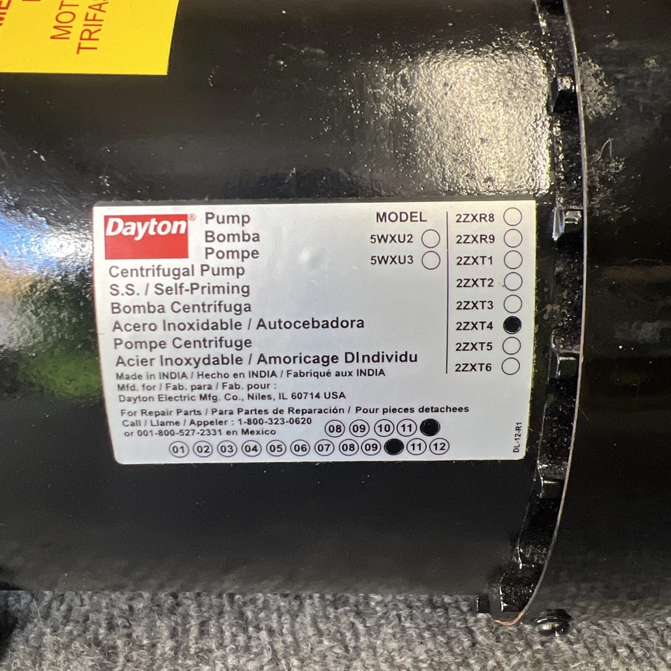Dayton 2ZXT4 1-1/2" Centrifugal Pump Self-Priming 208-230/460V AC 1-1/2 HP New - Image 3 of 4
