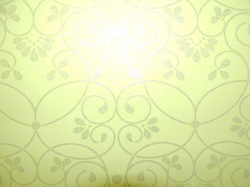 BRIGHT LIME GREEN WITH SILVER GLITTER SCROLL PREPASTED VINYL WALLPAPER # JE3555 - Image 3 of 4