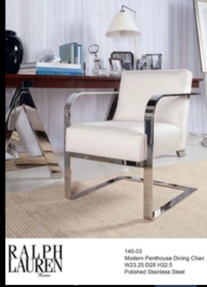Ralph Lauren Modern Penthouse Set of Leather Chrome Dining Chairs