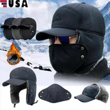 Winter Fur Ear Flap Trapper Hat Full Face Mask Aviator Thermal Warm Snow Ski Cap