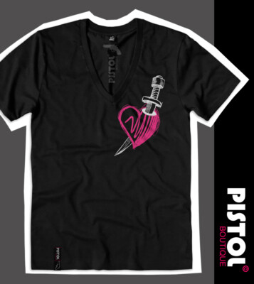 Pistol Boutique Uomo Nero Profondo Scollo A V Amore & Odio Cuore - Foto 6