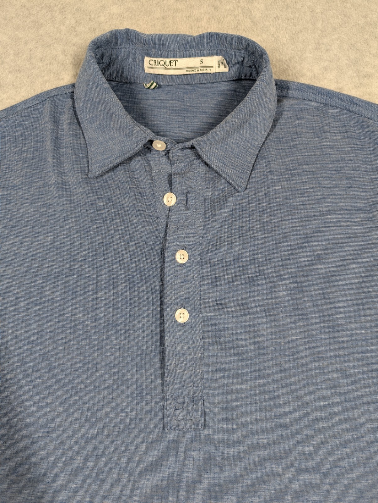 Criquet Men Shirt Small Heather Blue 4 Button Stretch Golf Performance