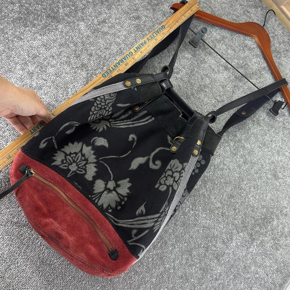 Lucky Brand Floral Black Red Backpack Bag Vintage Inspired Y2K Leather Canvas - Image 3 of 4