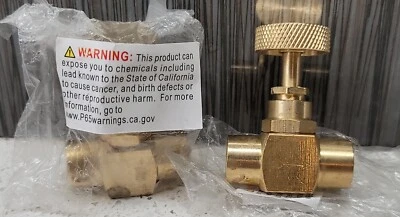 LOT OF 2 PIC GAUGE NV-B-1/4-FXF BRASS NEEDLE VALVE 1/4" FNPT X 1/4" FNPT NEW