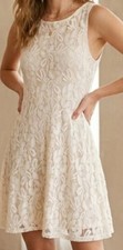 Free People Beige Ivory Floral Lace Lined A-Line Short Dress Sleeveless XS
