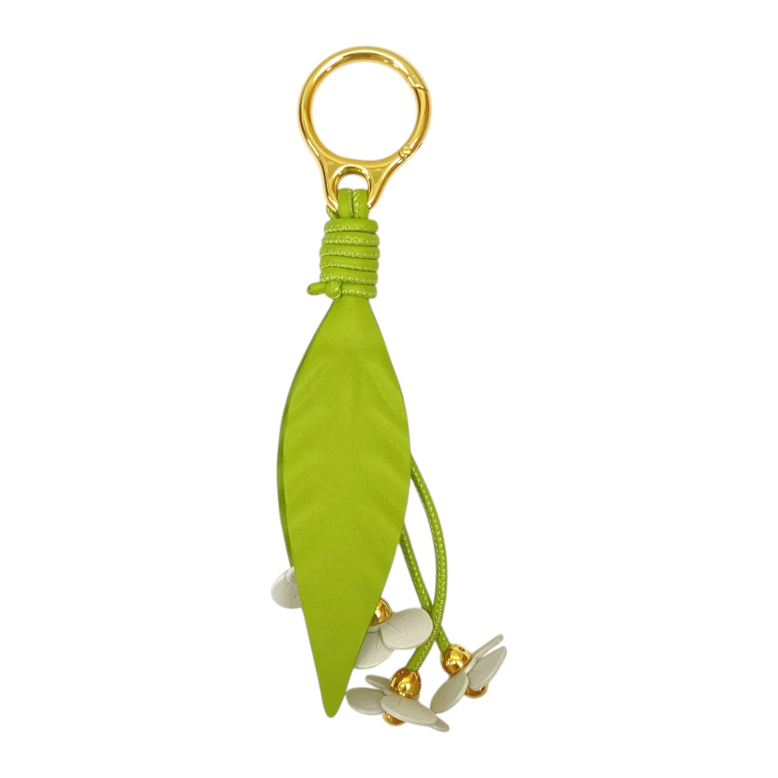 LOEWE Strawberry Flower Key Ring Calfskin Green