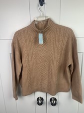 NWT Loft MP Medium Cable Knit Sweater Mock Camel Tan Preppy Classic