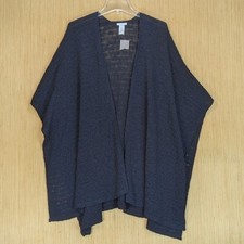 Poncho cárdigan tejido abierto azul marino J.Jill talla única plumero envolvente Lagenlook Boho