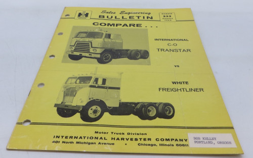 1968 INTERNATIONAL Sales Engineering Bulletin Compare C-O Transtar Freightliner