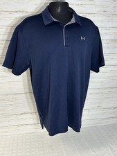 UNDER ARMOUR Heat Gear 2XL Loose Men Polo Golf Shirt Stretch Shorts Sleeve Blue