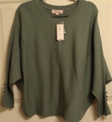 NWT Green Philosophy Ribbed Top - Long Dolman Sleeves with button details Sz 2X