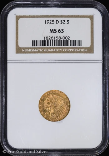 1925-D $2.50 Gold Indian Head Quarter Eagle NGC MS 63 | UNC