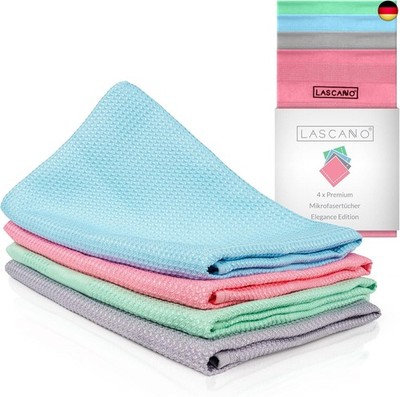 Lascano Geschirrtücher Mikrofaser 4er Set - 60 x 40 cm | Streifenfreie Allzweck 