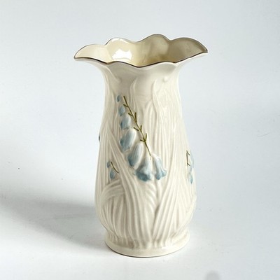 Vintage Belleek Vase Harebell Bluebell Flowers Gold Trim Ireland