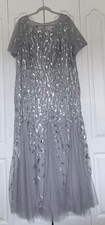 Gray Sequin Evening Gown Women’s Size 26 Formal Tulle Prom Party Dress Long