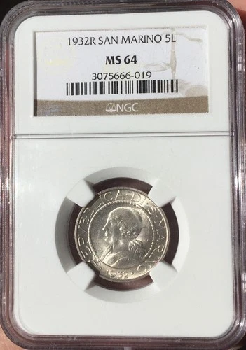 NGC MS64 San Marino 1932 5 Lire
