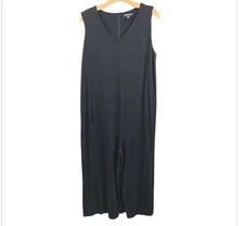 Eileen Fisher Jumpsuit Size Large Black Viscose Jersey Sleeveless Wide Leg Crop