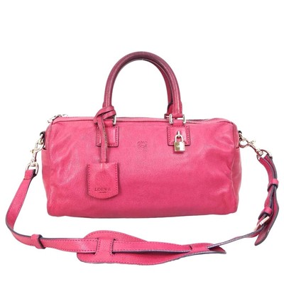 Genuine Loewe Ame Leather Anagram/Pink Leather/Silver/2Way/Shoulder Bag/Handbag