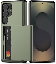 Samsung S25 Ultra Case with Card Holder, Dual Layer Heavy Duty Slim Wallet Green