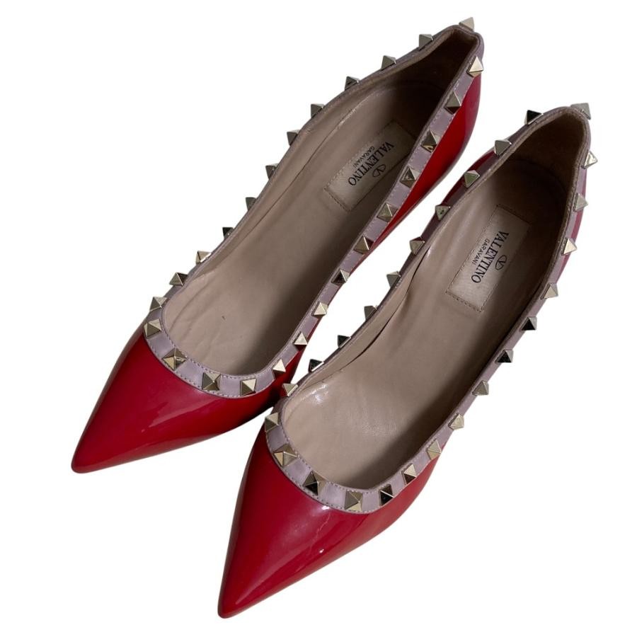 Valentino Garavani Pumps Heel Studded Leather Red EU38.5/US8.5 116200c