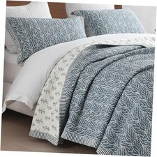 Quilt Set King Size, 100 Cotton Quilt King 98"x106" White/Grayish-blue