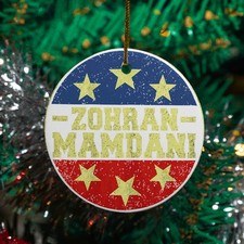 Zohran for NYC Ceramic Christmas Ornament - US Flag Mayoral Candidate Keepsake