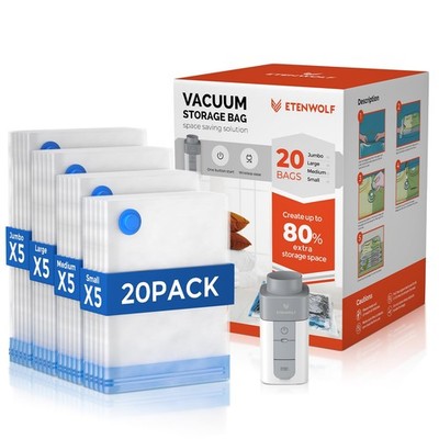 20 Pack Vacuum Storage Bags with Rechargeable Wireless Pump, Vacuum Seal Bags...