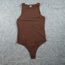 SKIMS Bodysuit Women Large Brown Fits Everybody High Neck Sleeveless Thong Snap