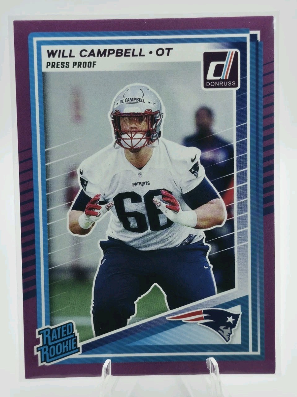 2025 Donruss - Rated Rookie Will Campbell #345 Purple Press Proof (RC) Patriots