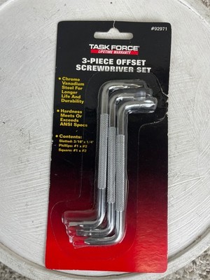 Task Force 3-Piece Offset Screwdriver Set Chrome Vanadium Slotted Phillip Square