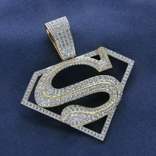 Men's 2Ct Lab Created Diamond Superman Pendant Charm 14K White Gold Plated