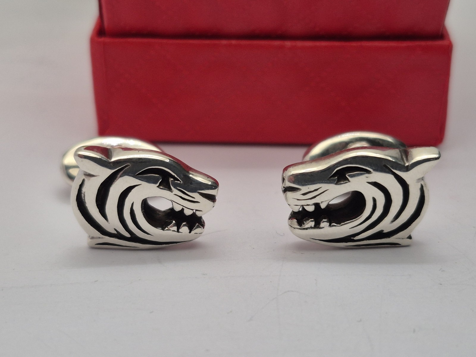 Solid Sterling Silver Hallmarked Tiger Cuff Links… - image 4