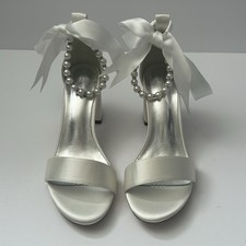 Beautiful White Bridal Shoes Pearl And Ribbon Strap Never Been Worn Size 8