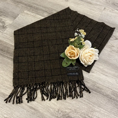 Foulard vintage Christian Dior à franges en laine mérinos 59" x 11" NEUF