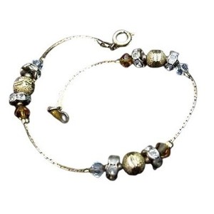 Authentic Vintage Sparkly Gold Plated Clear Rhinestone Rondelle Bead Chain Bracelet*7-3/4