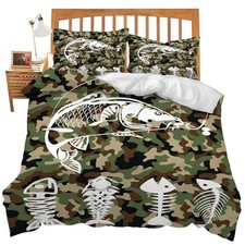 Camo Fish Bedding Set Fishes Theme Comforter Set Fishing Duvet Cover Bedroom