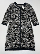 Dress Barn Roz & Ali Sweater Dress Size L Black Beige Thick Soft Rayon Knit NWT
