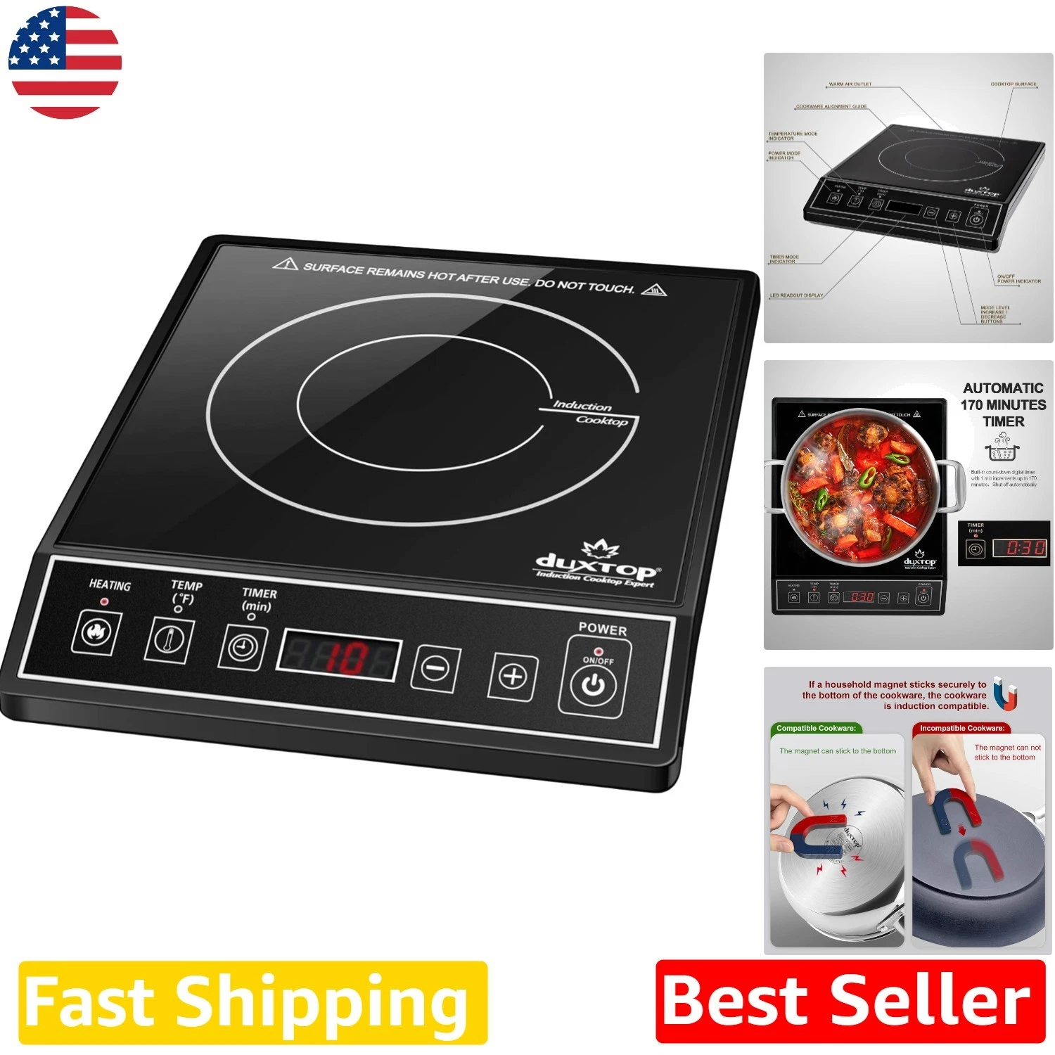 1800W Induction Burner, Portable Countertop Cooktop, 120V Listed