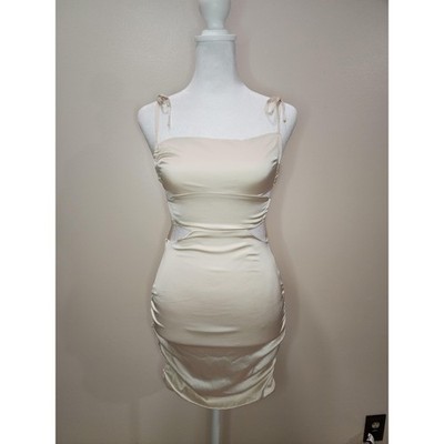 Oh Polly Cream Cutout Ruched Mini Dress Size 2 Homecoming Party Dance