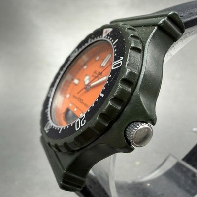 Seiko Alba Dive Analog Digital Watch Women 34mm Orange Dial Green