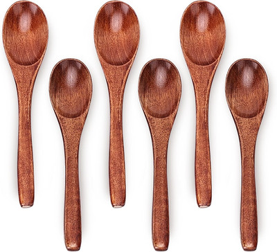 6in Wooden Spoons, 6pcs Soup Spoons Set, Small Wooden Utensils for Coffee,