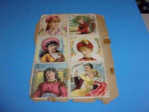 VINTAGE 1880s CIGAR BOX LABELS LOT ON SCRAPBOOK PAGE, COLOR LITHOGRAPHY