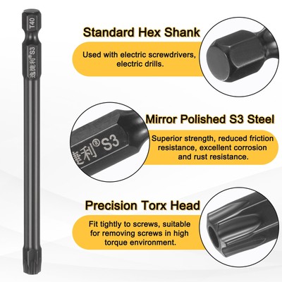 6pcs T40 Magnetic Torx Screwdriver Bits 1/4