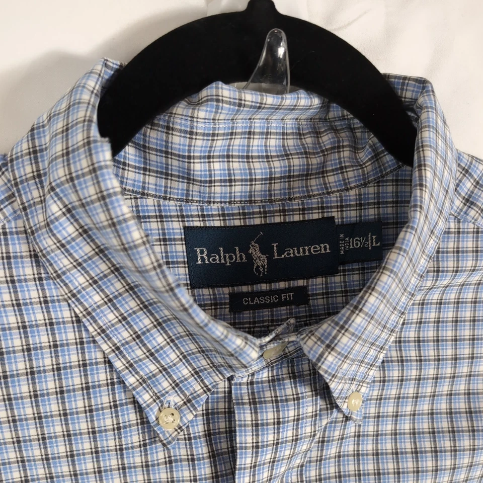 Camisa de vestir Ralph Lauren para hombre azul marino y verde azulado a rayas a cuadros talla 16,5 larga Foto 3 de 4