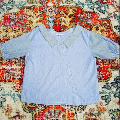 Péoleo Snap Front Micro-striped Lizard Pocket Top Medium
