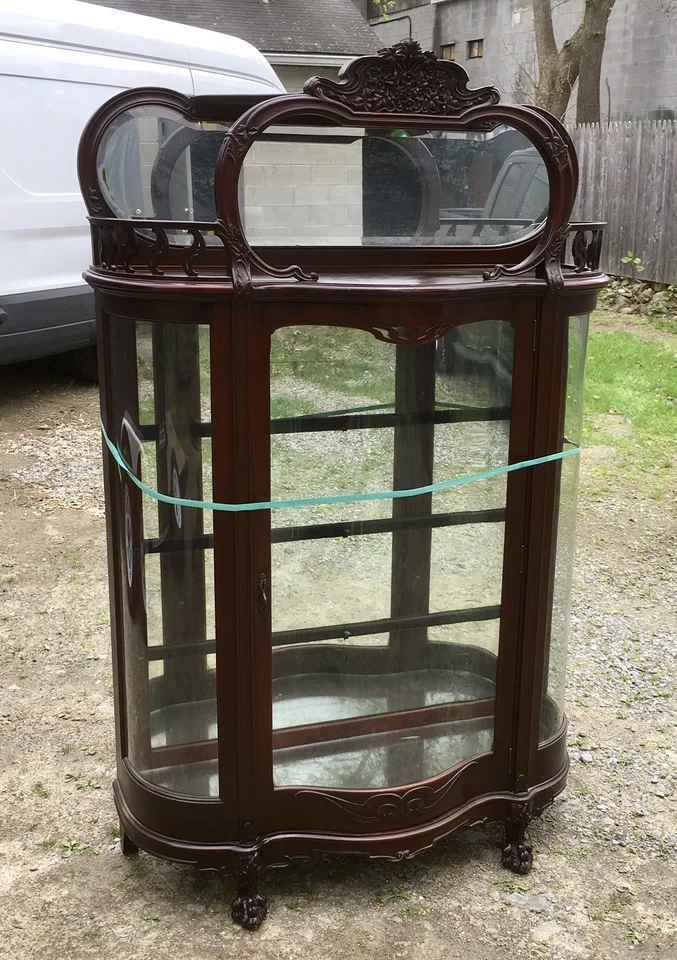 MUEBLE PORCELANA PUERTA SERPENTINA CAOBA TALLADA ART NOUVEAU Foto 2 de 4