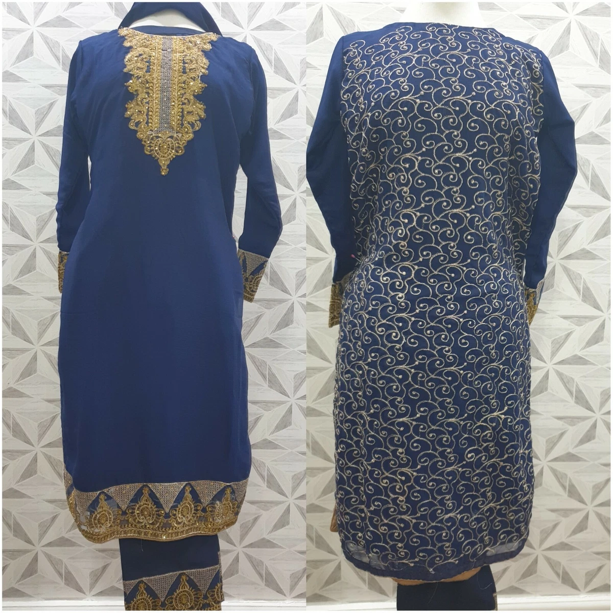 Ladies Chiffon Material 3 Piece Suit Ready made Asian Pakistani Indian Clothes