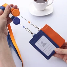 Retractable Lanyards ID Badge Holder PU Leather Bank Bus Pass Card Case Cover ❀